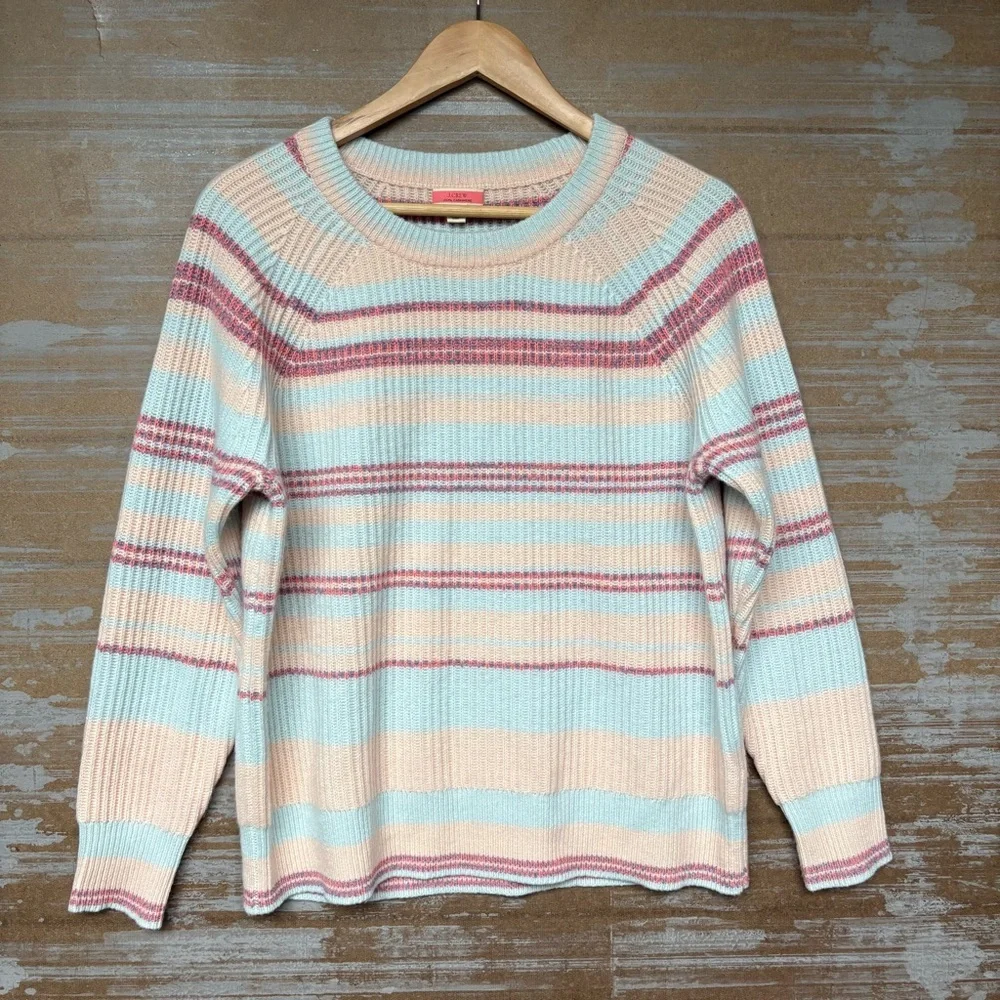 J. Crew 100% Cashmere Ribbed Crewneck Sweater Stripe Preppy Classic Womens XS
